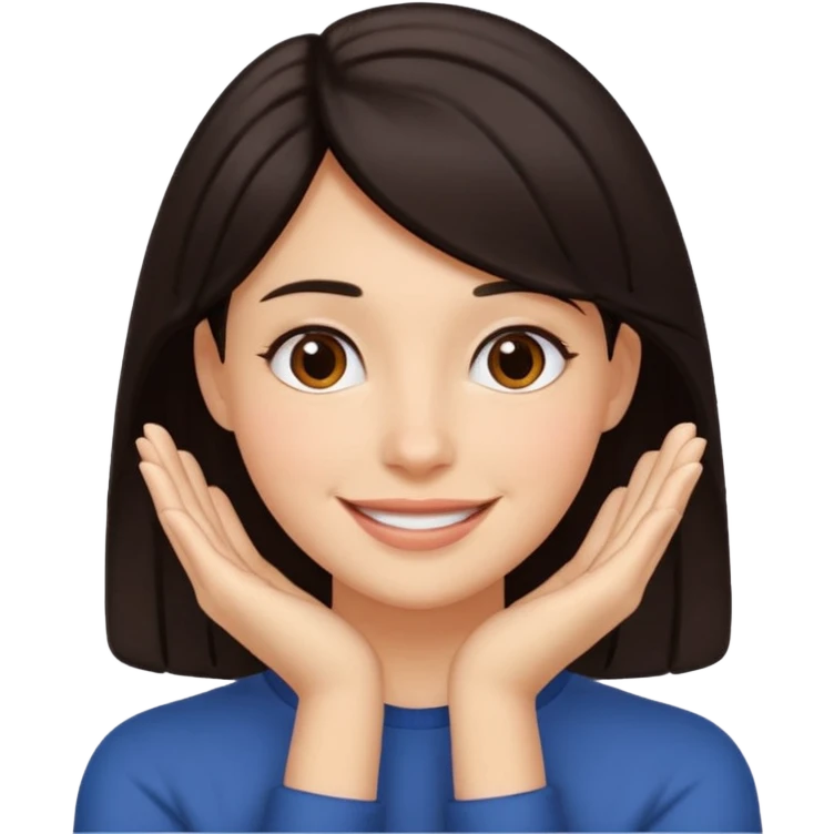 Hands under chin smiling dark hair  emoji