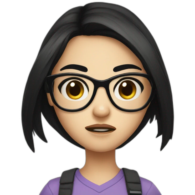 a cute girl with specs angry long black hair pointed face  emoji