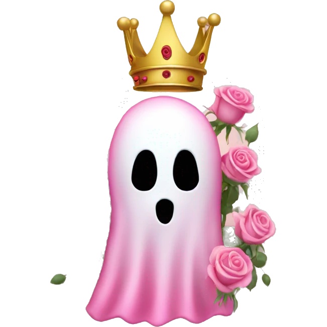 Pink ghost with a crown and roses  emoji