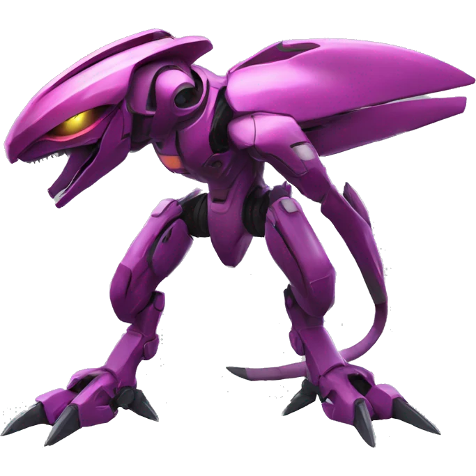 a Genesect-Raptor-Fakémon—hybrid with a futuristic visor-helmet full body emoji