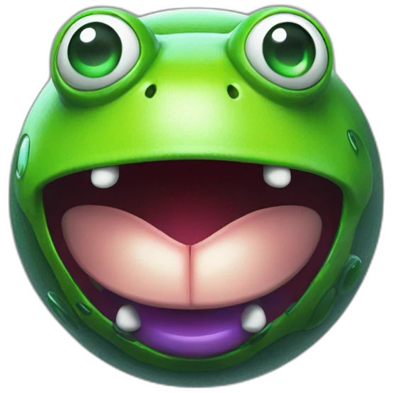 3d sphere with a cartoon frog jukebox Evoker skin texture with kind eyes emoji