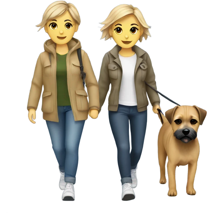 2 white lesbians walking border terrier emoji