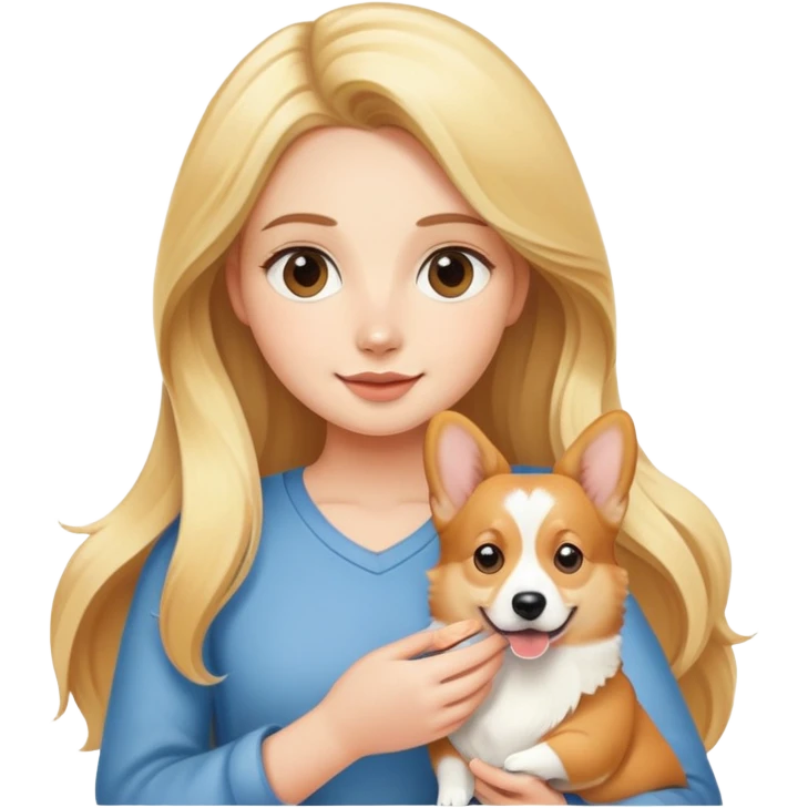 金发长发女孩抱着柯基 emoji