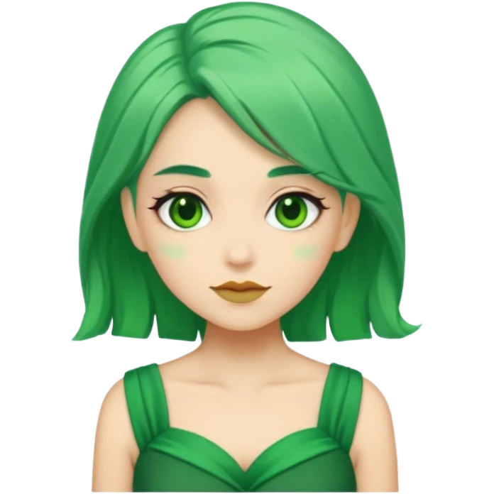 green dress old character, green hair. emoji