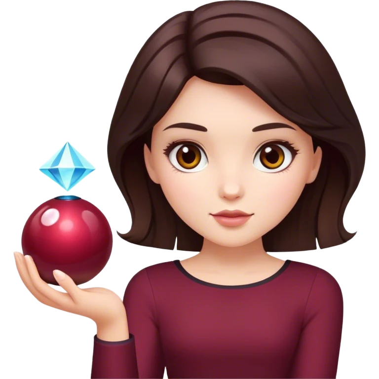 A brunette girl with a square hairstyle , with a magic ball Burgundy emoji