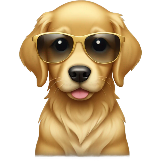 Golden retriever puppy wearing sunglasses at the beach emoji