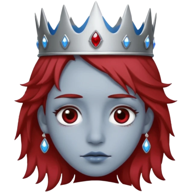 grey head with right eye blue and left eye red. he has messy brown hair and a silver crown with rubies on it emoji