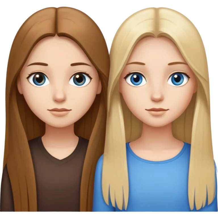 2 girls one with long straight brown hair with brown eyes and other with long straight blonde hair with blue eyes emoji