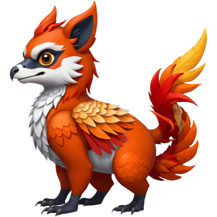 4-legged scaly long-big-beaked Gryphon-Talonflame-Red-Panda-Silvally-fusion-hybrid-animal-Fakémon-creature, full body, with a tufted tail emoji