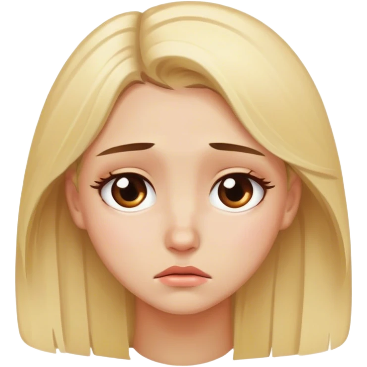 blonde model, brown eyes, teary-eyed sadness  emoji