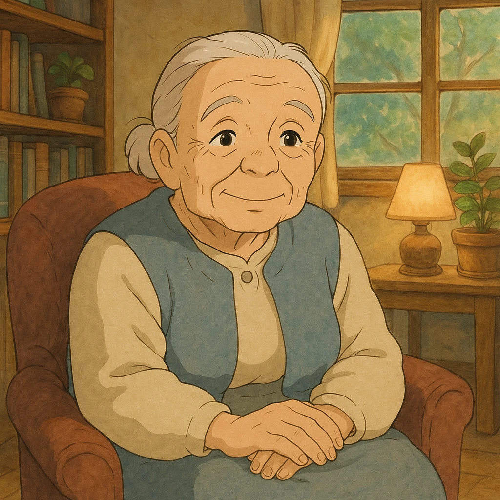 pensioner character, ghibli style emoji