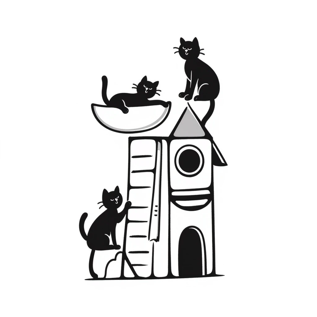 cats relaxing in a vertical playhouse emoji