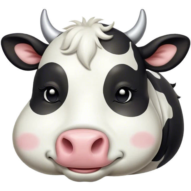 Meme-Worthy Cute Sleeping Black and White Cow Portrait Emoji, Head resting peacefully with a contented smile, showcasing a robust build and a luxuriously soft contrasting coat of black and white, eyes shut in a serene, restful nap, Simplified yet hilariously adorable features, highly detailed, glowing with a soft, drowsy light, high shine, relaxed and utterly lovable, stylized with an air of playful laziness, bright and heartwarming, soft glowing outline, capturing the essence of a comically sleepy cow, so meme-worthy it feels like it could instantly become the next viral sensation of adorable slumber! emoji