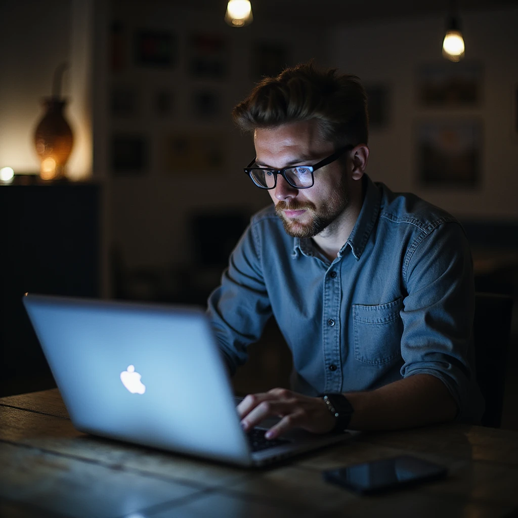 marketers working on his laptop , some data emoji