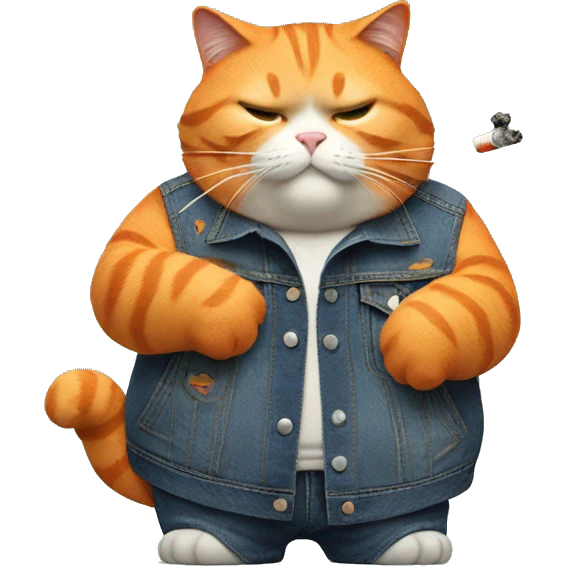Fat orange cat smoking a cigarette with a denim jacket  emoji