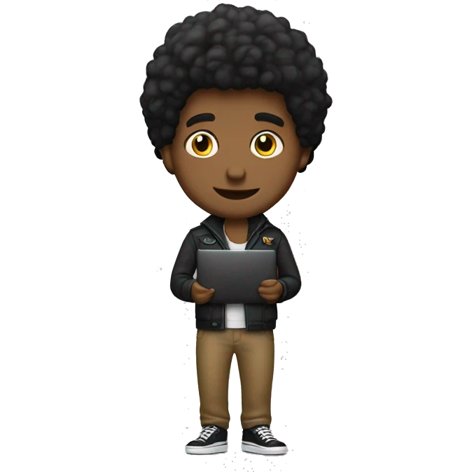 Chico con laptop y bolso, de pelo negro emoji