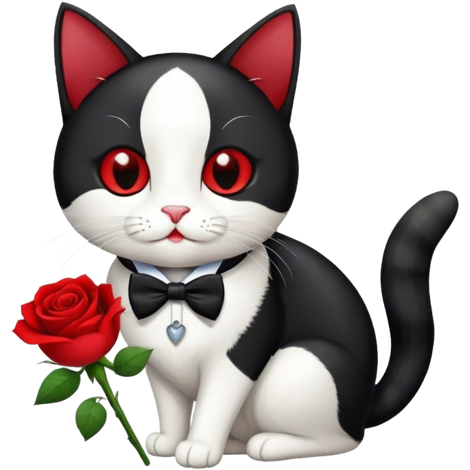 Tuxedo cat eating a rose  emoji