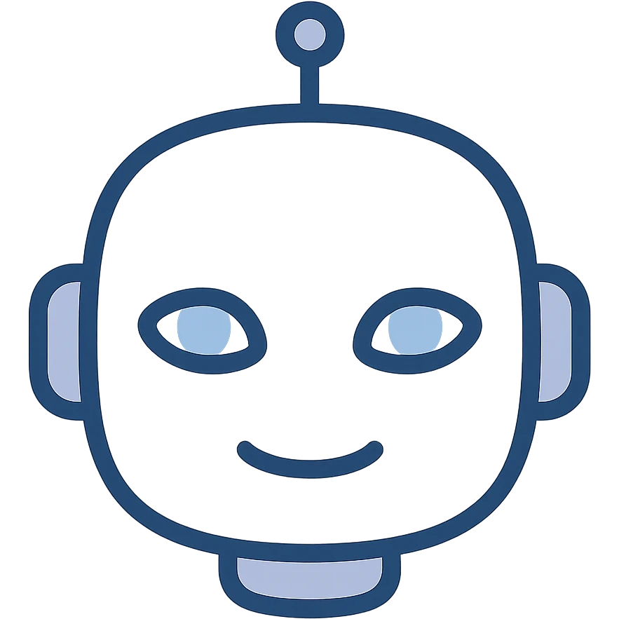 cute white robot head with light blue eyes, minimalistic style, simple and clean design, soft lighting emoji