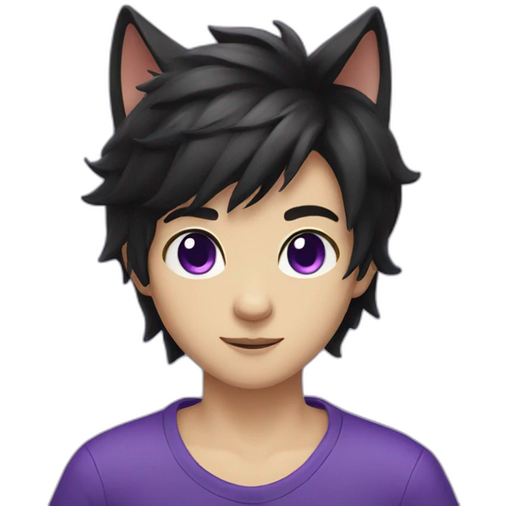 cat boy with black hair and purple eyes emoji