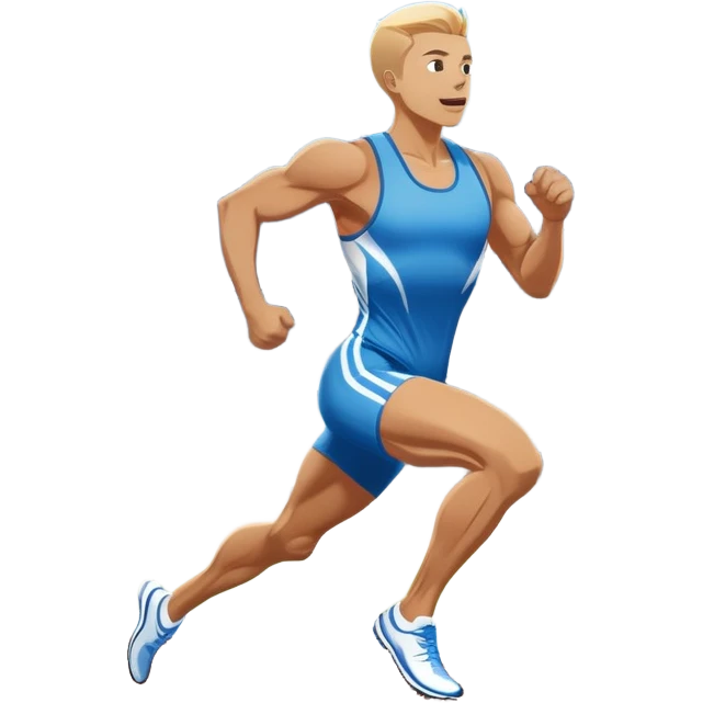 An icon showing a large stadium filled with cheering fans and bright lights In the background. The sky is clear and blue. a running track with lanes marked in white. A sprinter in mid-stride pushes forward, muscles tense.Transparent background emphasizes the speed and energy of running. emoji