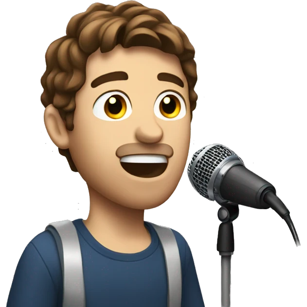 Guy with brown hair singing with microphone emoji