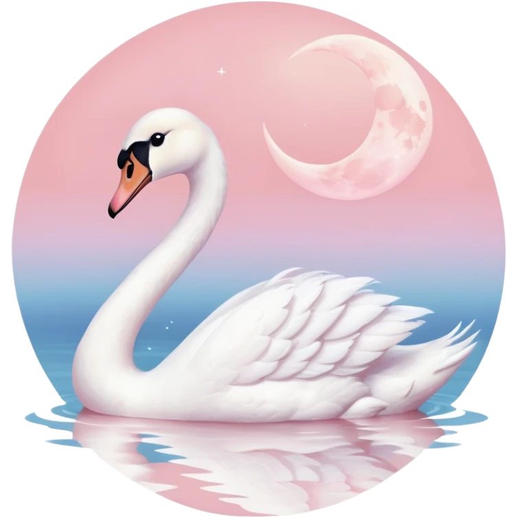 White swan with pastel baby pink moon emoji