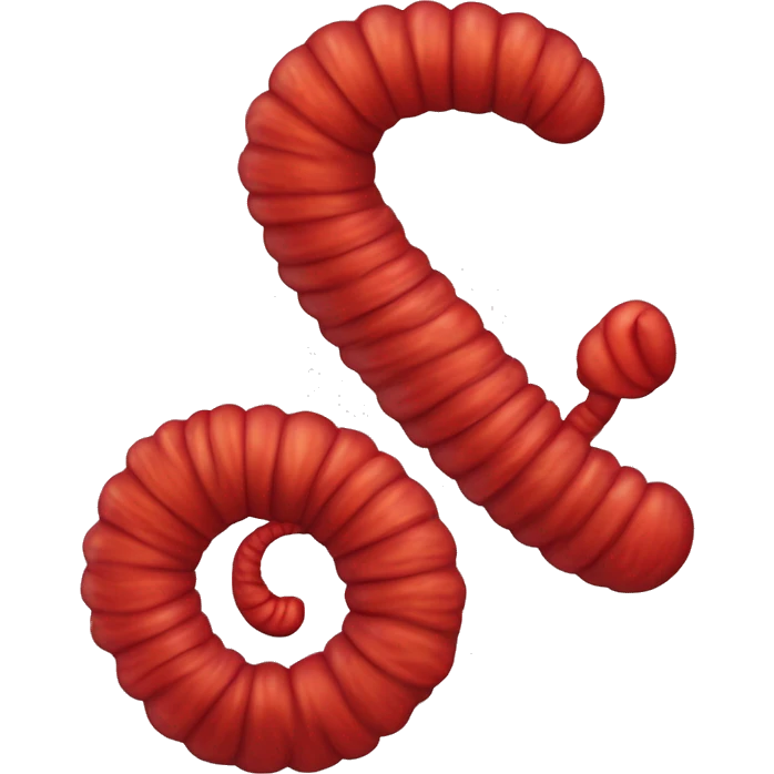 Create a bright red worm that forms the shape of the letter 'W.' The worm should have a smooth, segmented body, with a vibrant red color and a soft texture. Its body should curve naturally to form the distinct 'W' shape, with rounded edges.  emoji