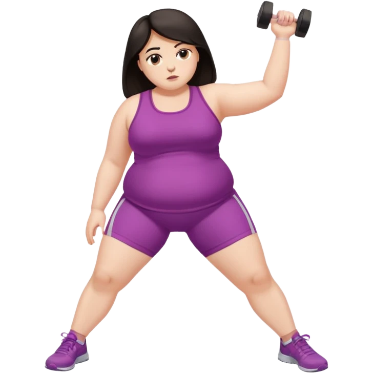 Sad fat girl doing side leg raise dark hair emoji