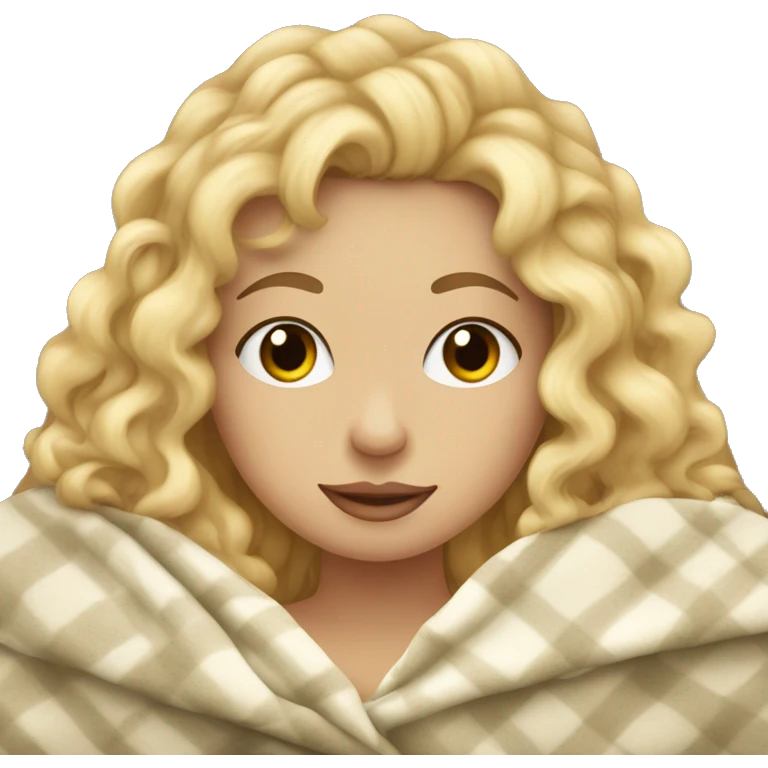Blonde  hair curly girl inside a blanket sipping coffee emoji