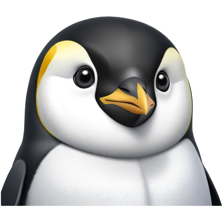 Cinematic Noble Emperor Penguin Portrait Emoji, Poised and regal, standing proudly on icy terrain with crisp black and white plumage and determined, deep-set eyes, Simplified yet sharp and sophisticated features, highly detailed, glowing with a soft, dignified polar glow, high shine, intelligent and stalwart, stylized with an air of imperial command, focused and resolute, soft glowing outline, capturing the essence of a watchful and confident arctic guardian that feels as though it could waddle out of the screen with effortless authority! emoji