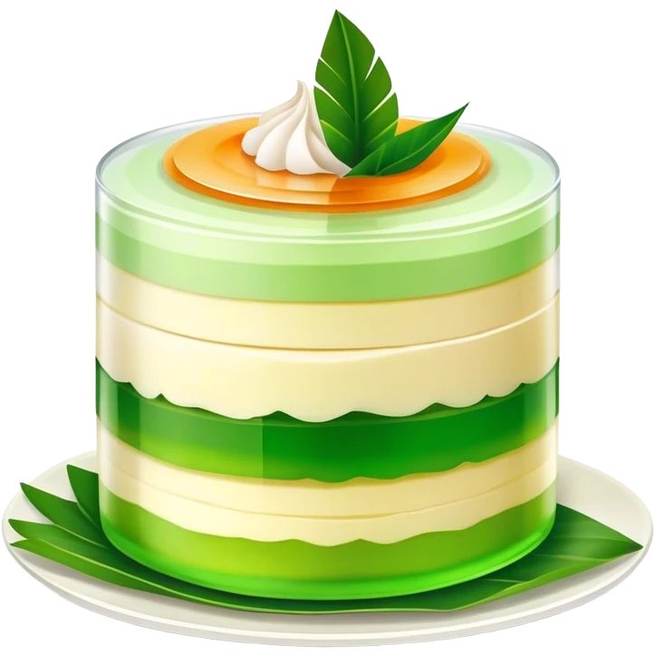 Coconut Pandan Jelly Cinematic Realistic Coconut Pandan Jelly Dessert Emoji, depicted as a layered jelly with distinct strata of coconut and pandan flavors, rendered with delicate textures and vibrant, tropical lighting. emoji