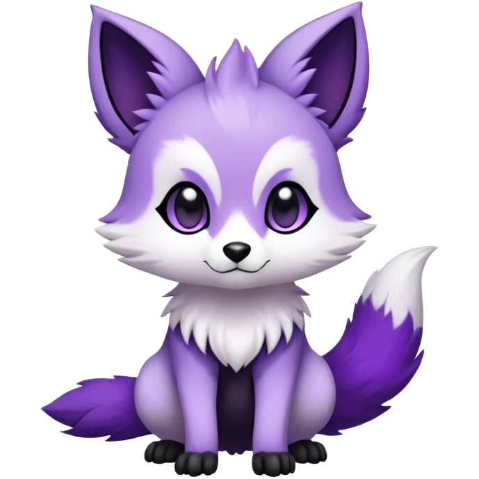 High quality Cute Adorable Kawaii Chibi Fur-Sona Purple fur, white belly, white tail-tip, black legs, black ears, Fakemon-creature-animal-vernid-hybrid Full Body, facial markings emoji