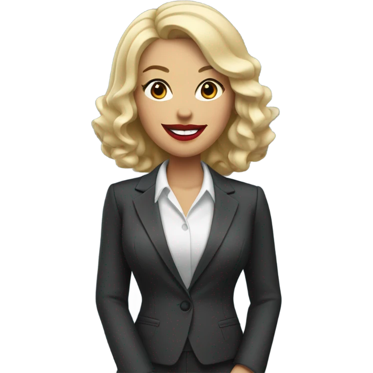 blonde woman with suit and red lipstick smiling emoji