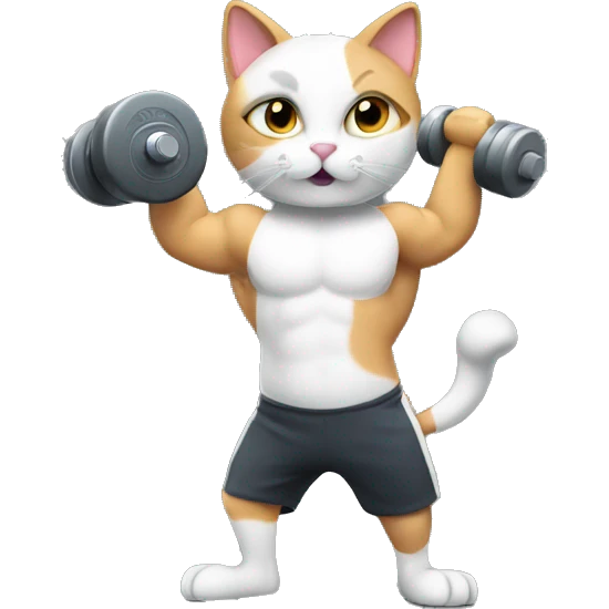 a fitness cat holding a dumbbell emoji