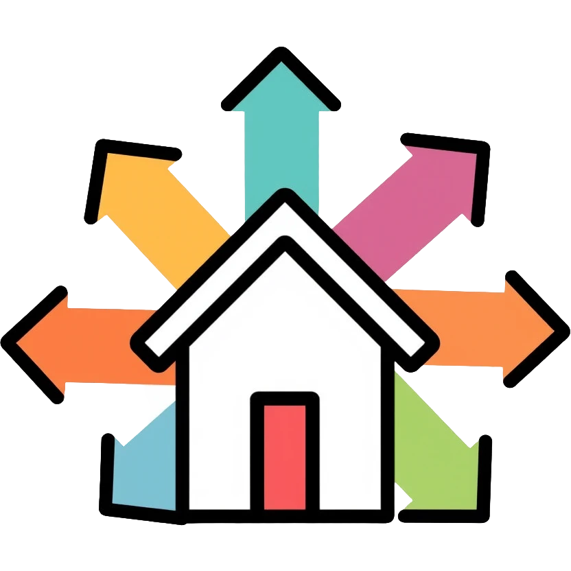 House with multiple arrows pointing inward from all directions, symbolizing environmental influence on behavior emoji