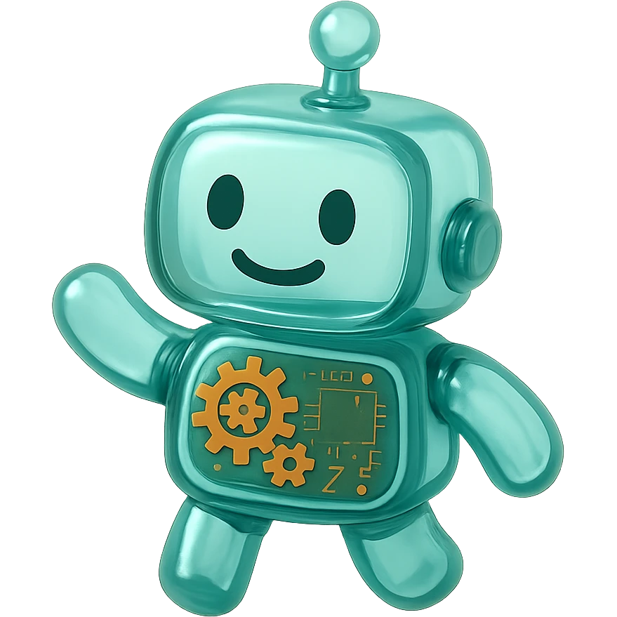 A cute robot with visible gears and circuit boards inside its translucent body emoji