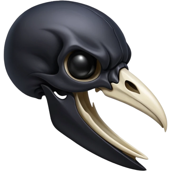 Raven skull with sharp beak, dark gothic emoji, polished bone texture, iOS style emoji