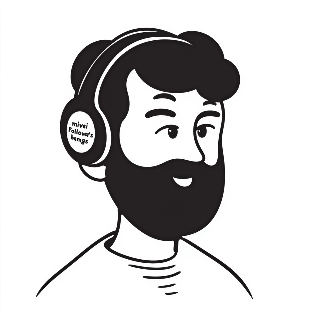 A person with black hair, brown eyes, black beard wearing a gaming headset "merci Followers" emoji