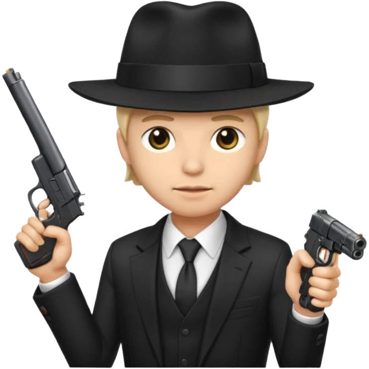 Underboss, black suit, fedora, gun emoji