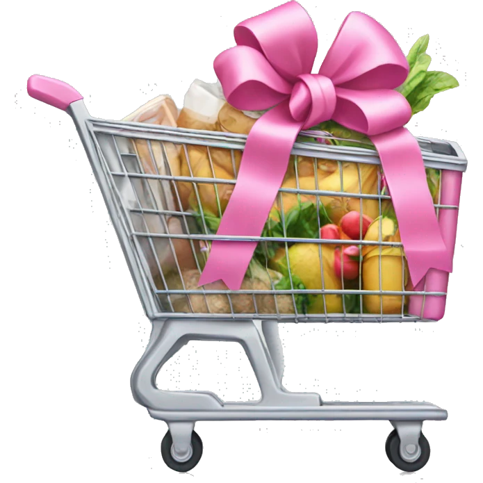 Grocery cart with a pink bow emoji