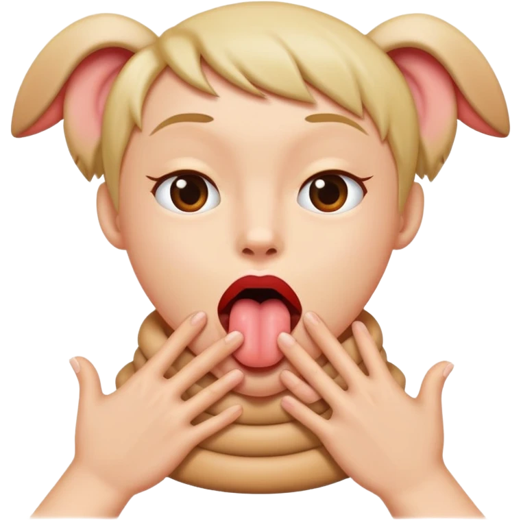 Hands around neck tongue sticks out emoji