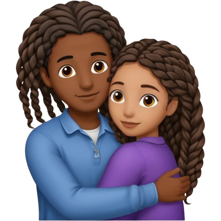 dark skin, black girl with black and brown braids, hugging her middle eastern boyfriend with wavy brown hair and medium to light skin emoji