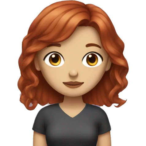 beautiful girl with long red brown hair and curtain bangs and cute clothes emoji