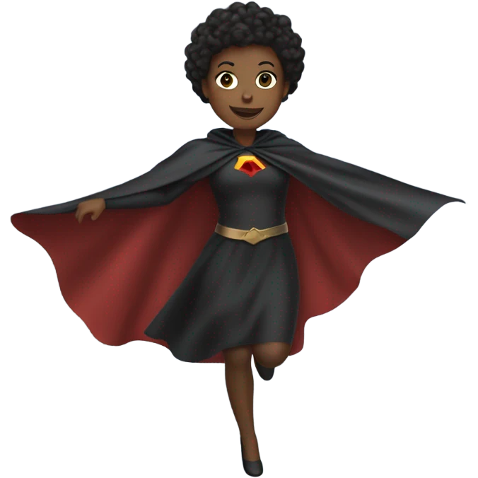 1 short-haired Black woman flying with a cape. emoji