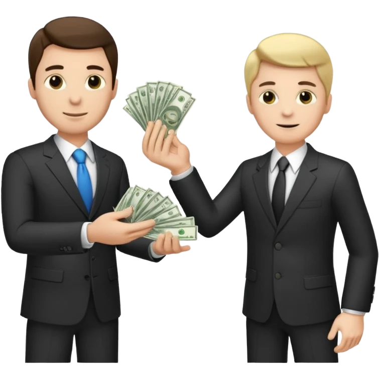 The businessman extends his hand to the side and give money to other businessman emoji