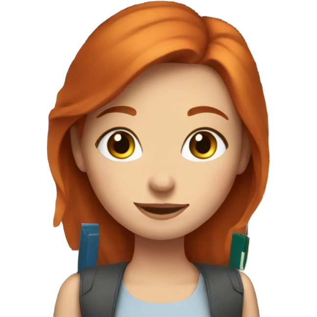 Beautiful Redhead female with blue eyes surrounded by books emoji