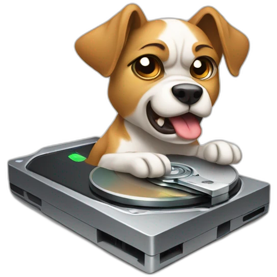 angry dog guarding a hard disk emoji