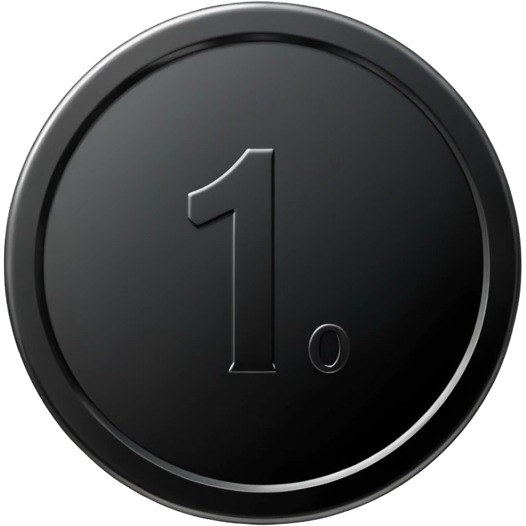 Emoji icon of a black coin with engraved number 1, minimalist style, isolated emoji