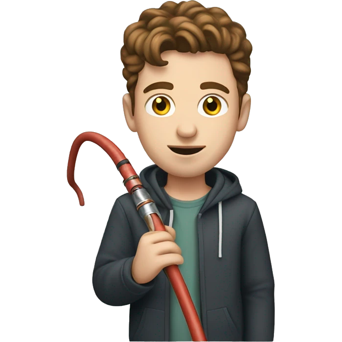 Young white man with brown hair, in hand with a hookah hose emoji