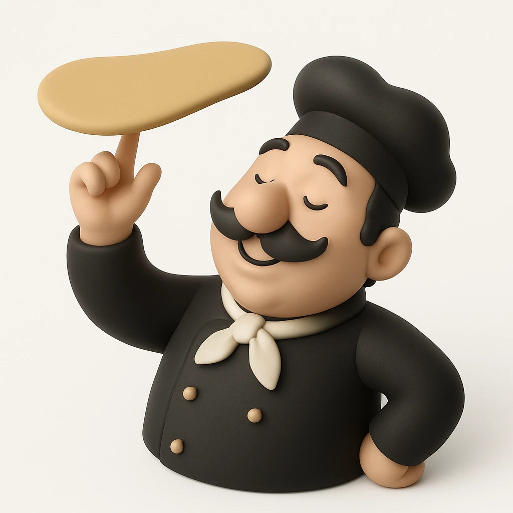 smiling Italian chef spinning pizza dough emoji